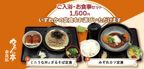 「ミニうな丼とざるそば定食」または「みぞれカツ定食」いずれかの定食をお選びいただけます